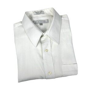 WM H Leishman Dress Shirt Mens 15.5 White Cotton Blend Long Sleeves Barrel Cuffs